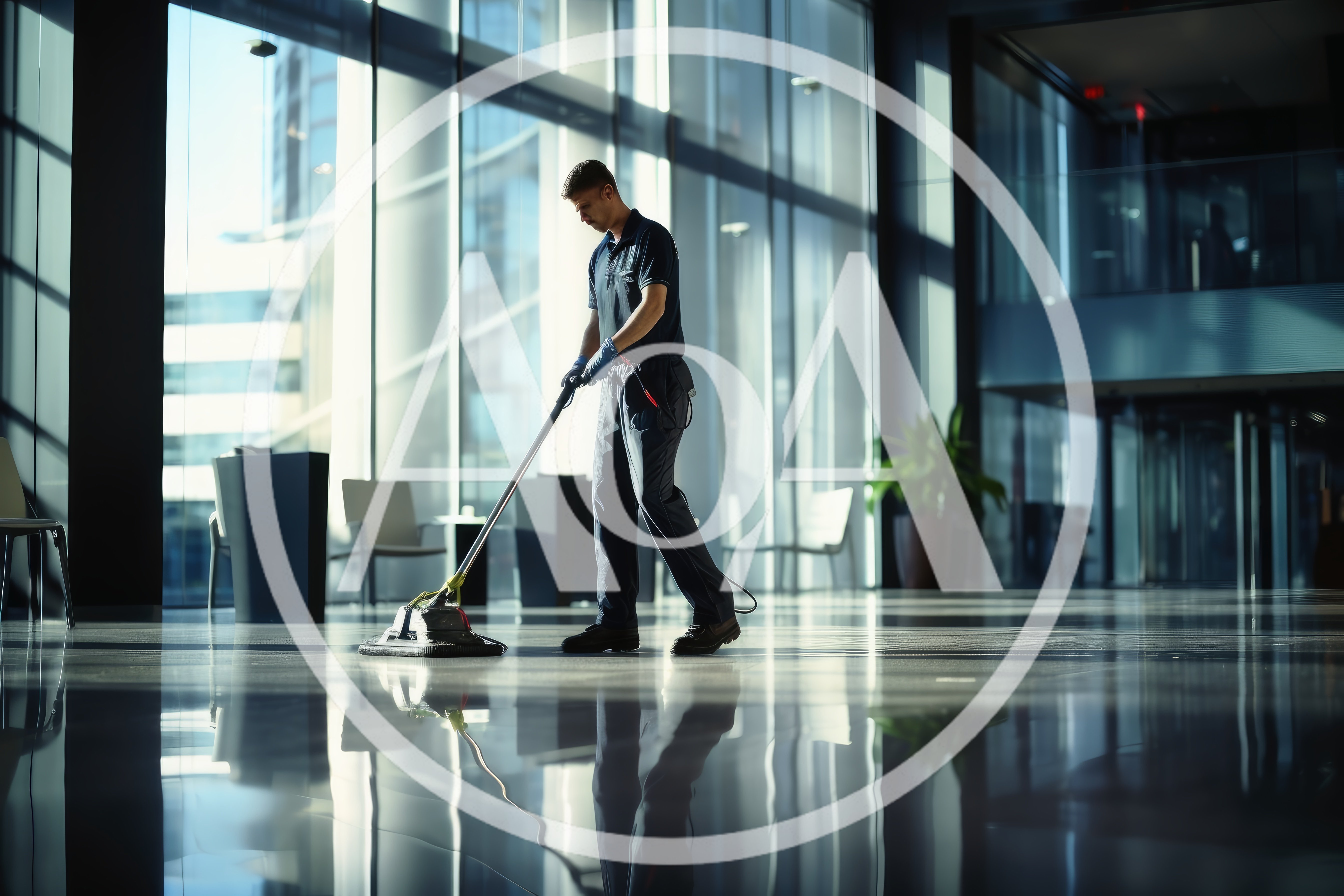 Professional Janitor Polishing Office Building Floor