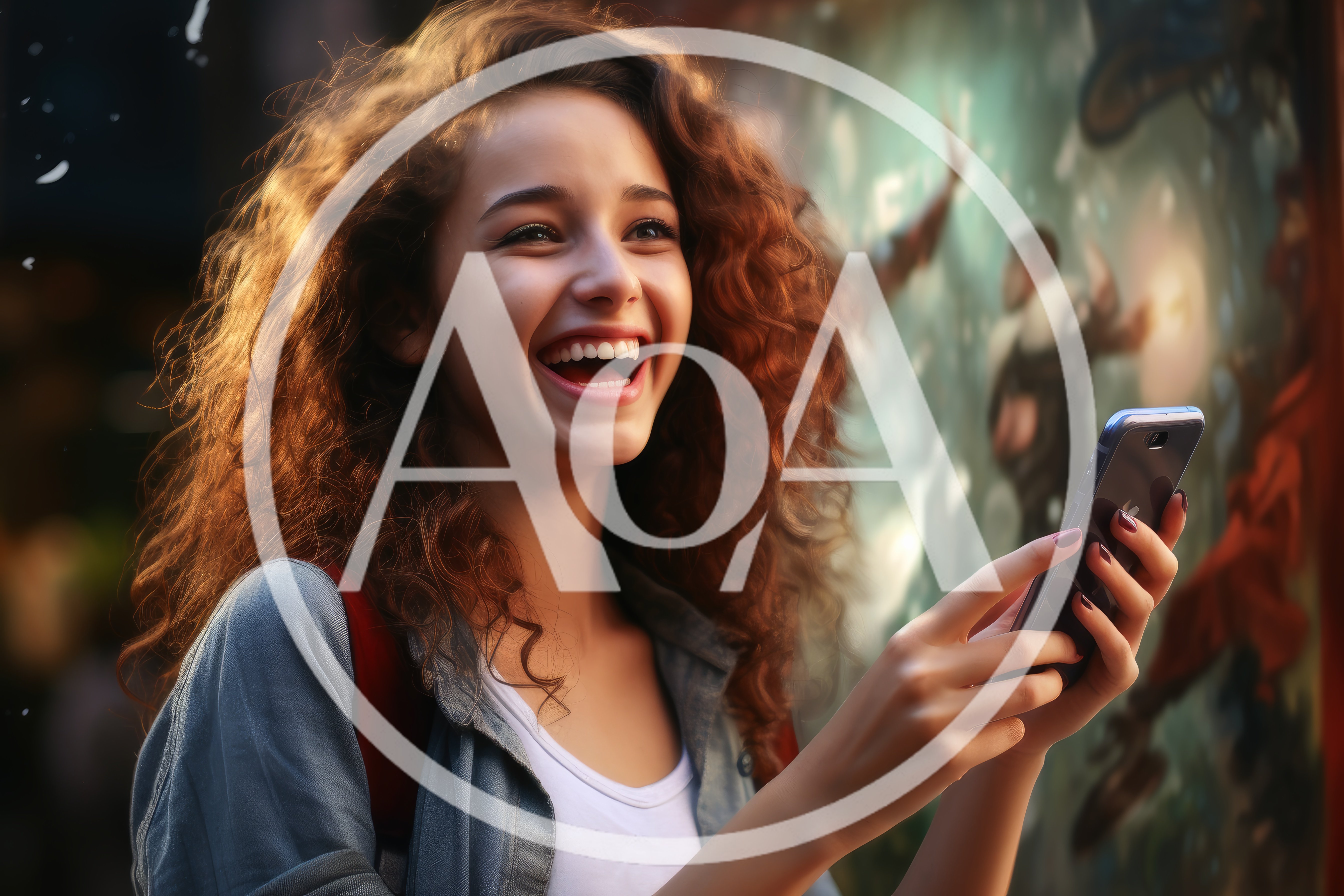 Happy Young Woman Using Smartphone Outdoors