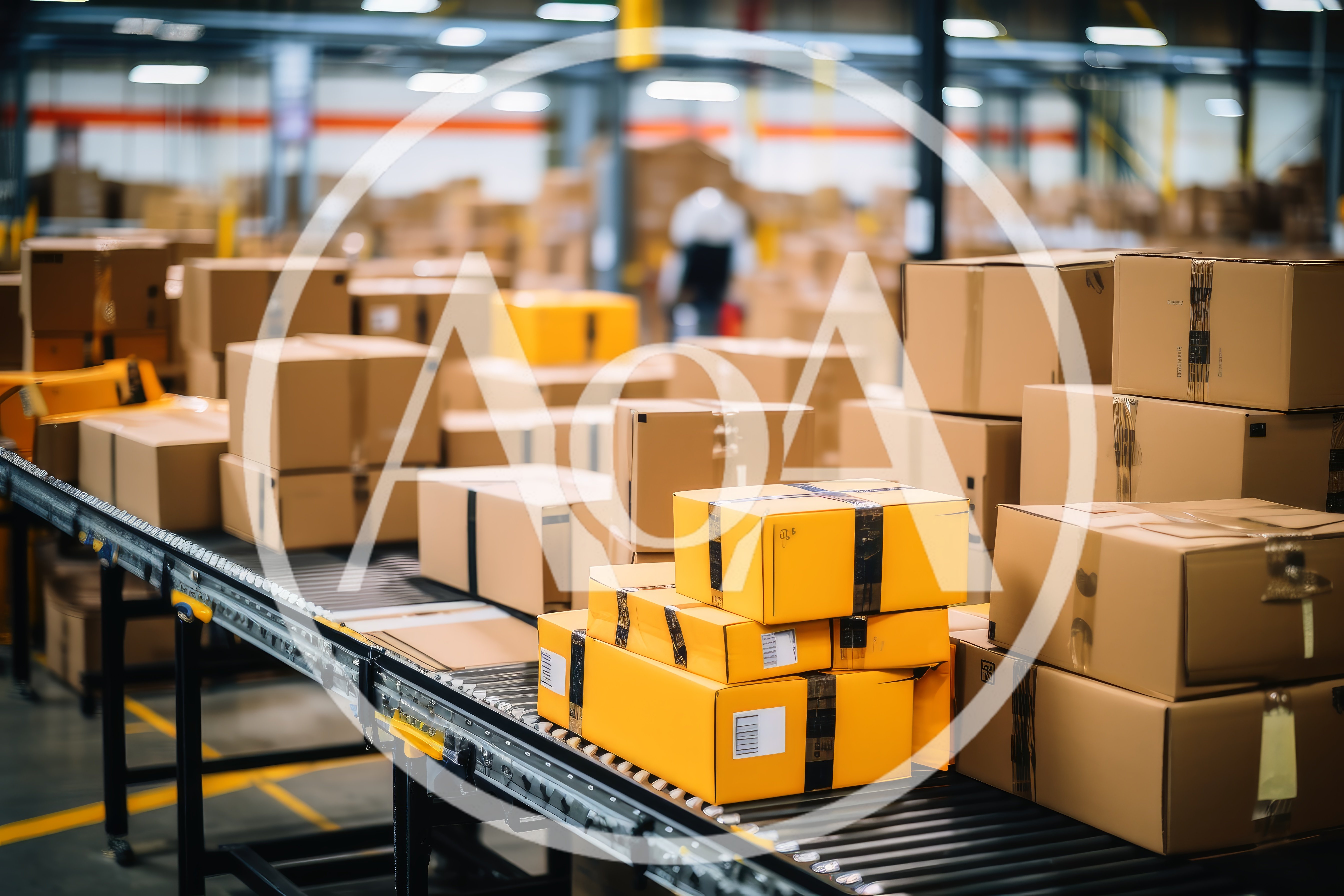 Cardboard Boxes Moving Along An Automated Warehouse Conveyor Belt