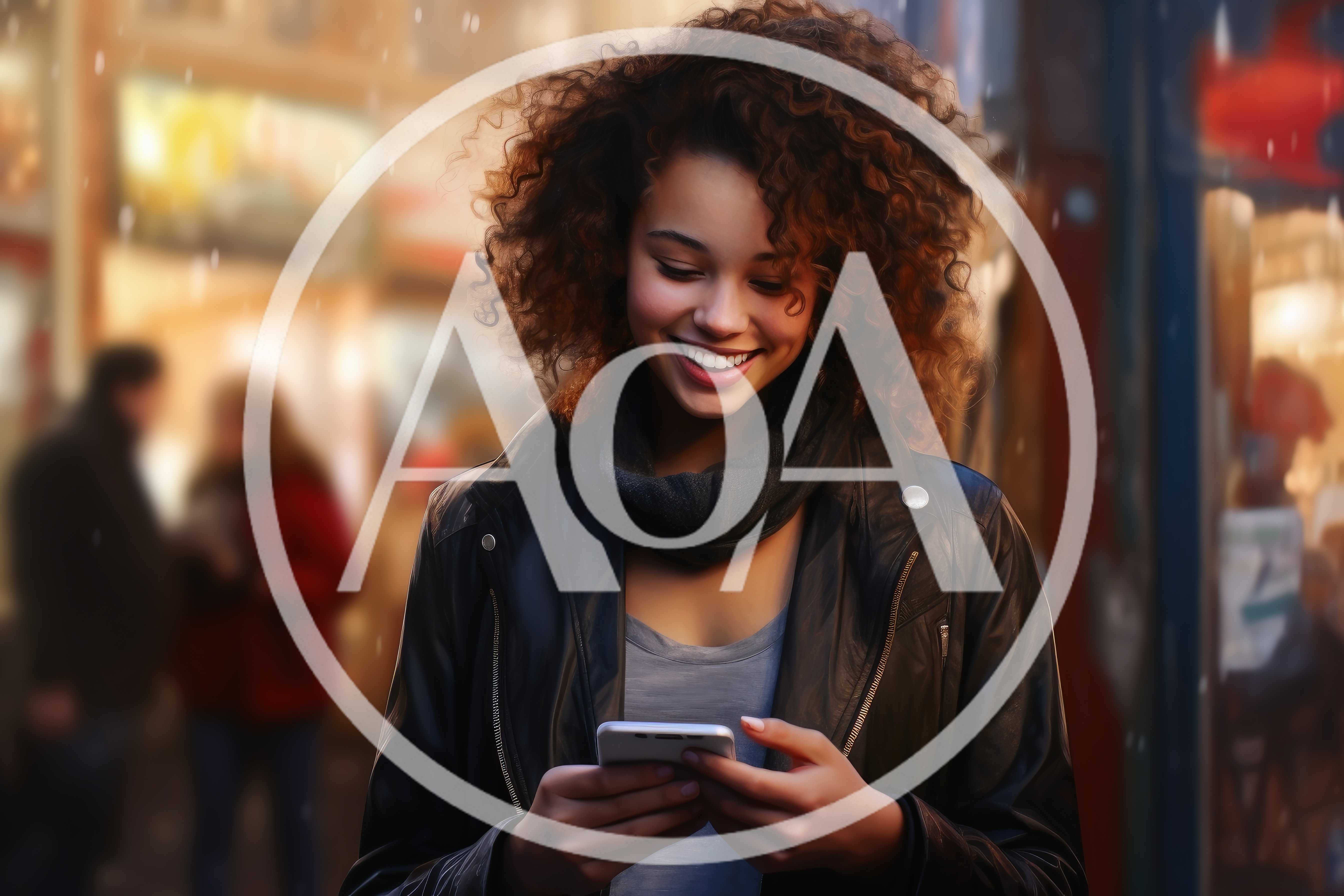 Young Woman With Curly Hair Using Smartphone Outdoors