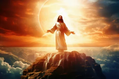 Jesus Christ Standing On A Mountain Peak