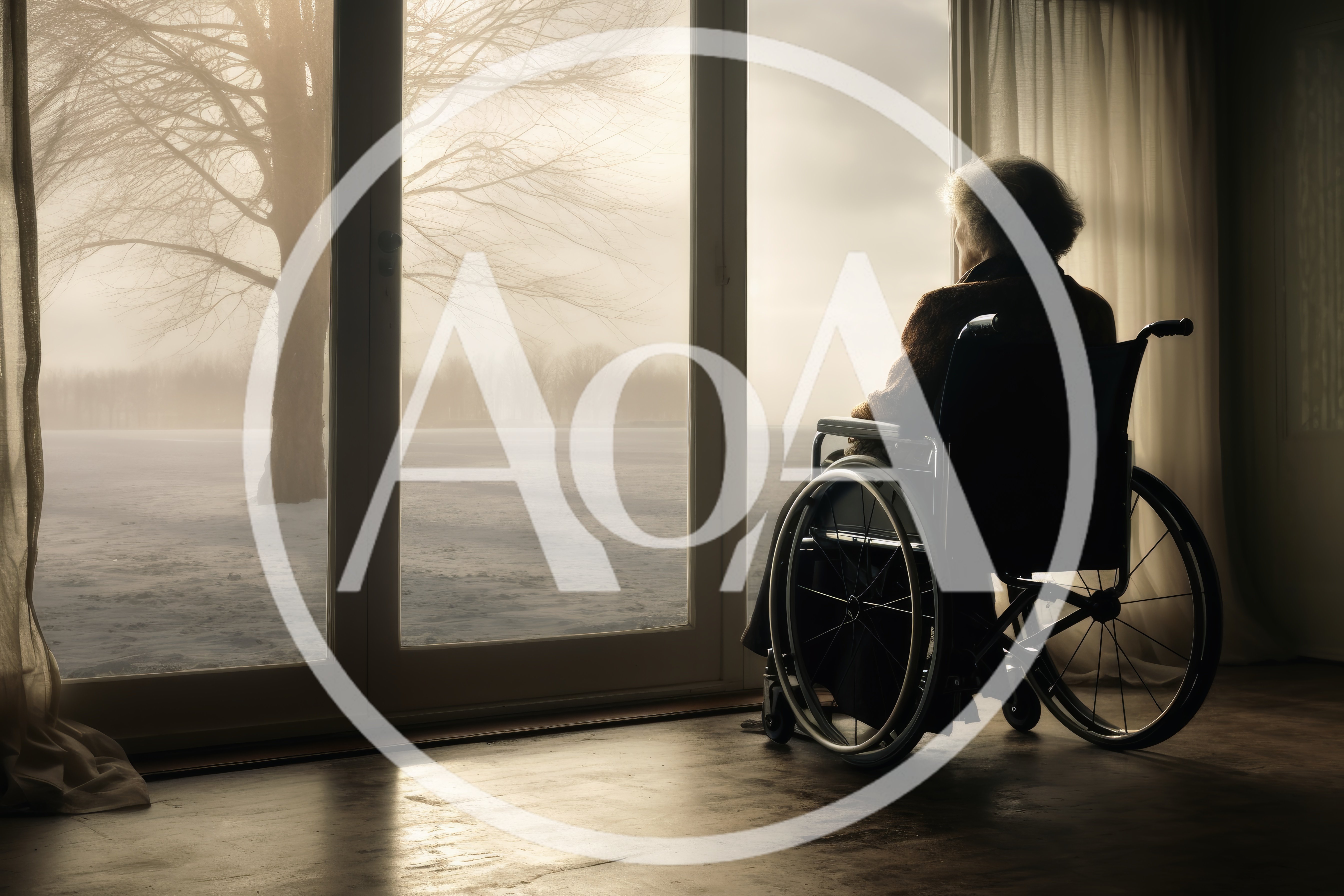 Elderly Person Sitting In Wheelchair Looking Out Window