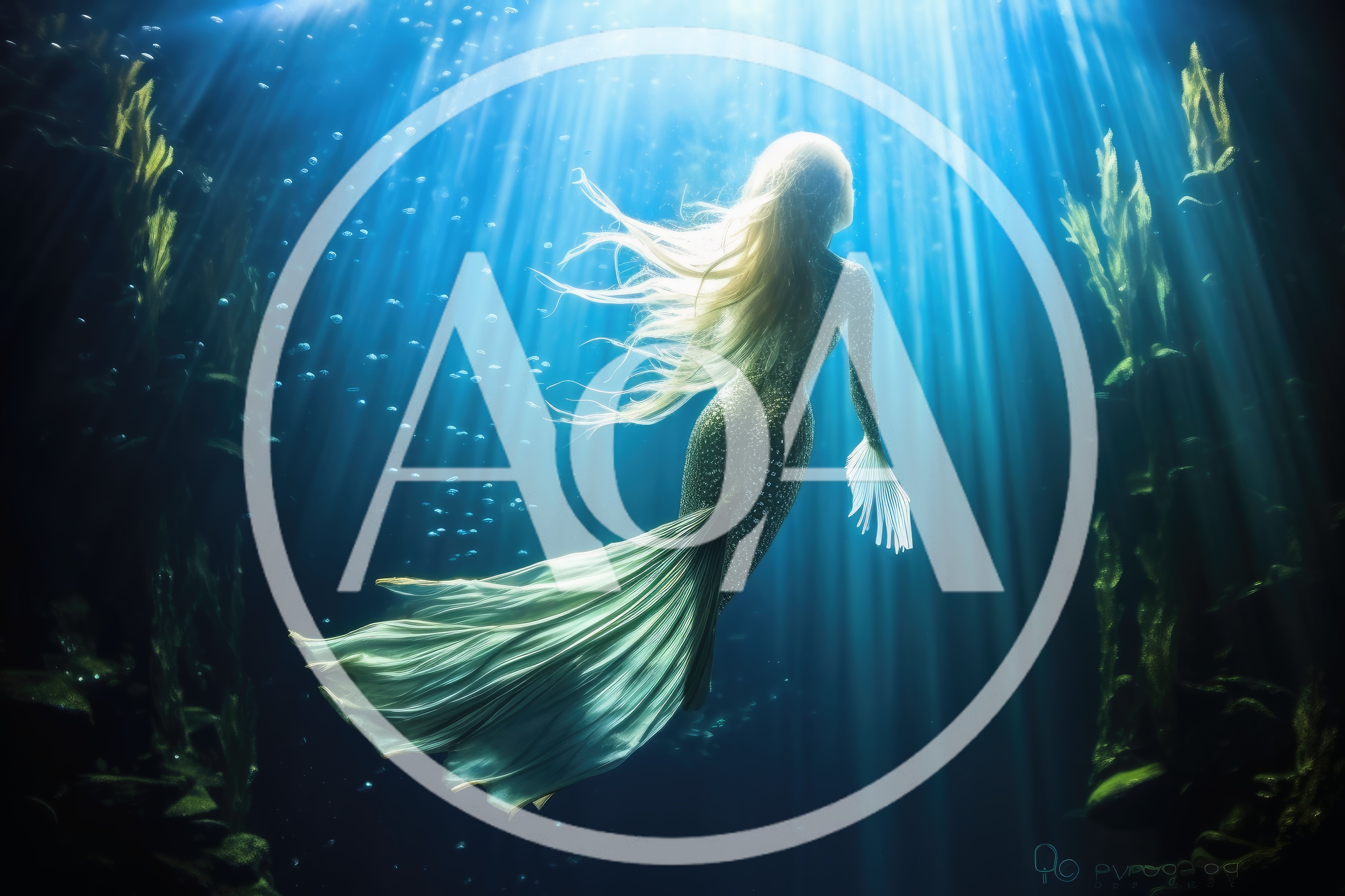 Ethereal Mermaid Swimming Through Deep Underwater Light Rays