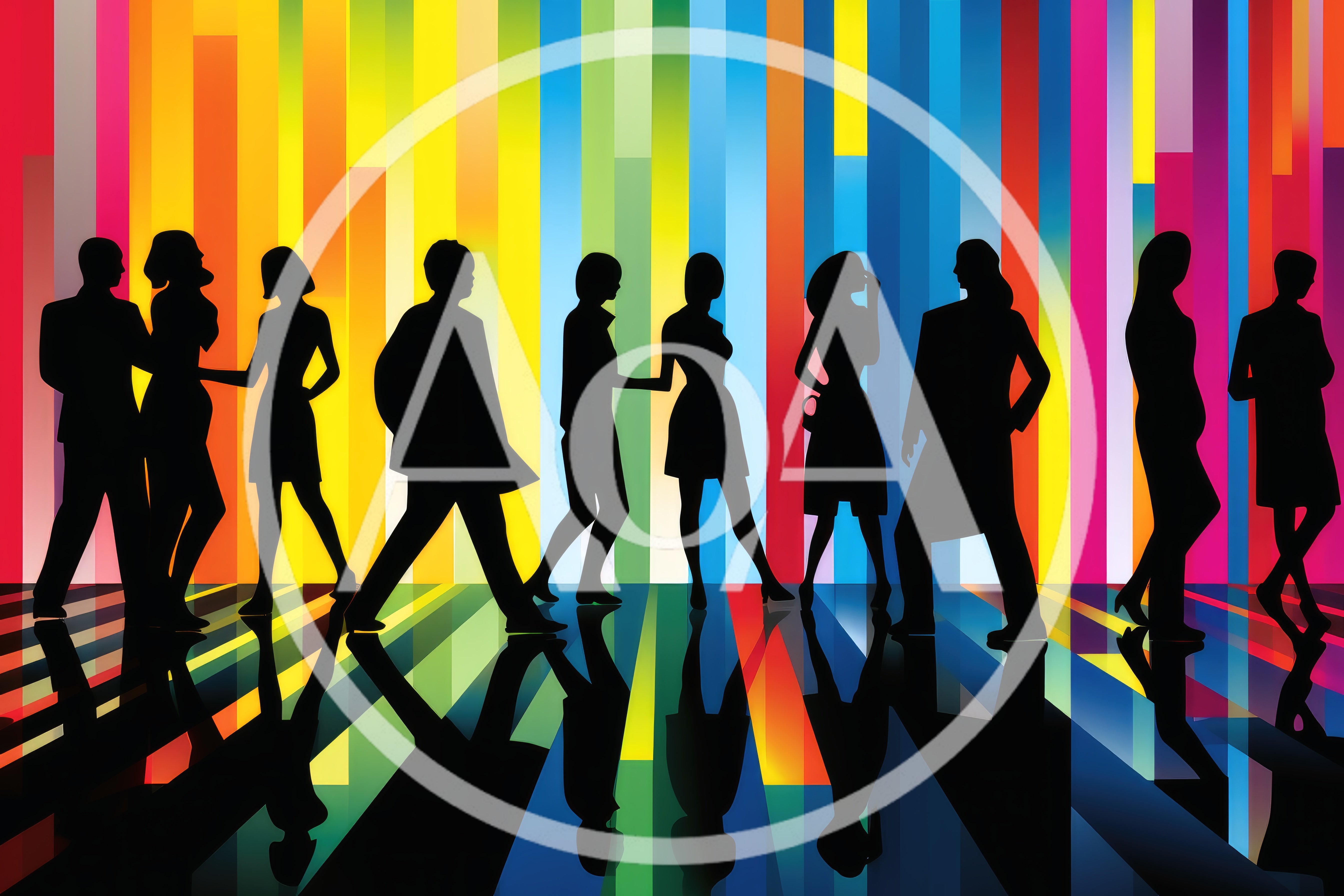 Silhouettes Of Business People Walking Against Colorful Background