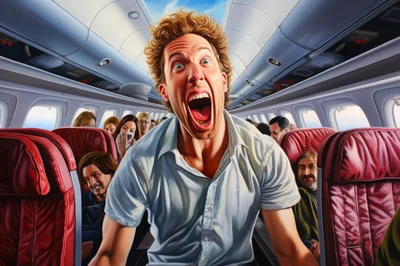 Man Screaming In Panic On Commercial Airplane