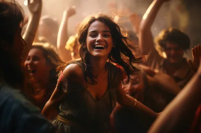 Young Woman Dancing Joyfully at a Music Festival