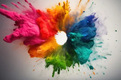 Vibrant Multi-Colored Powder Explosion In Circular Formation