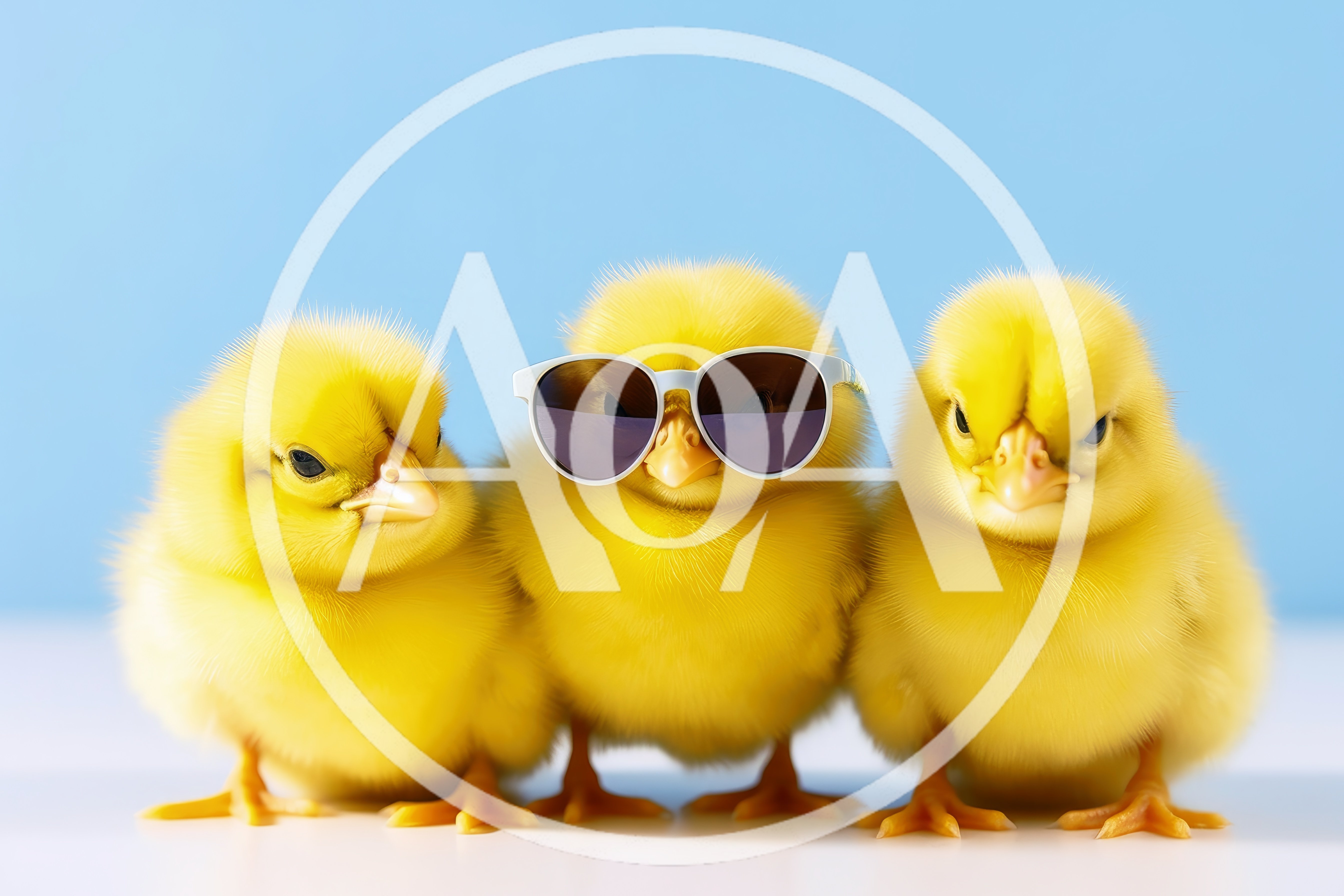 Three Cute Yellow Chicks Standing Together