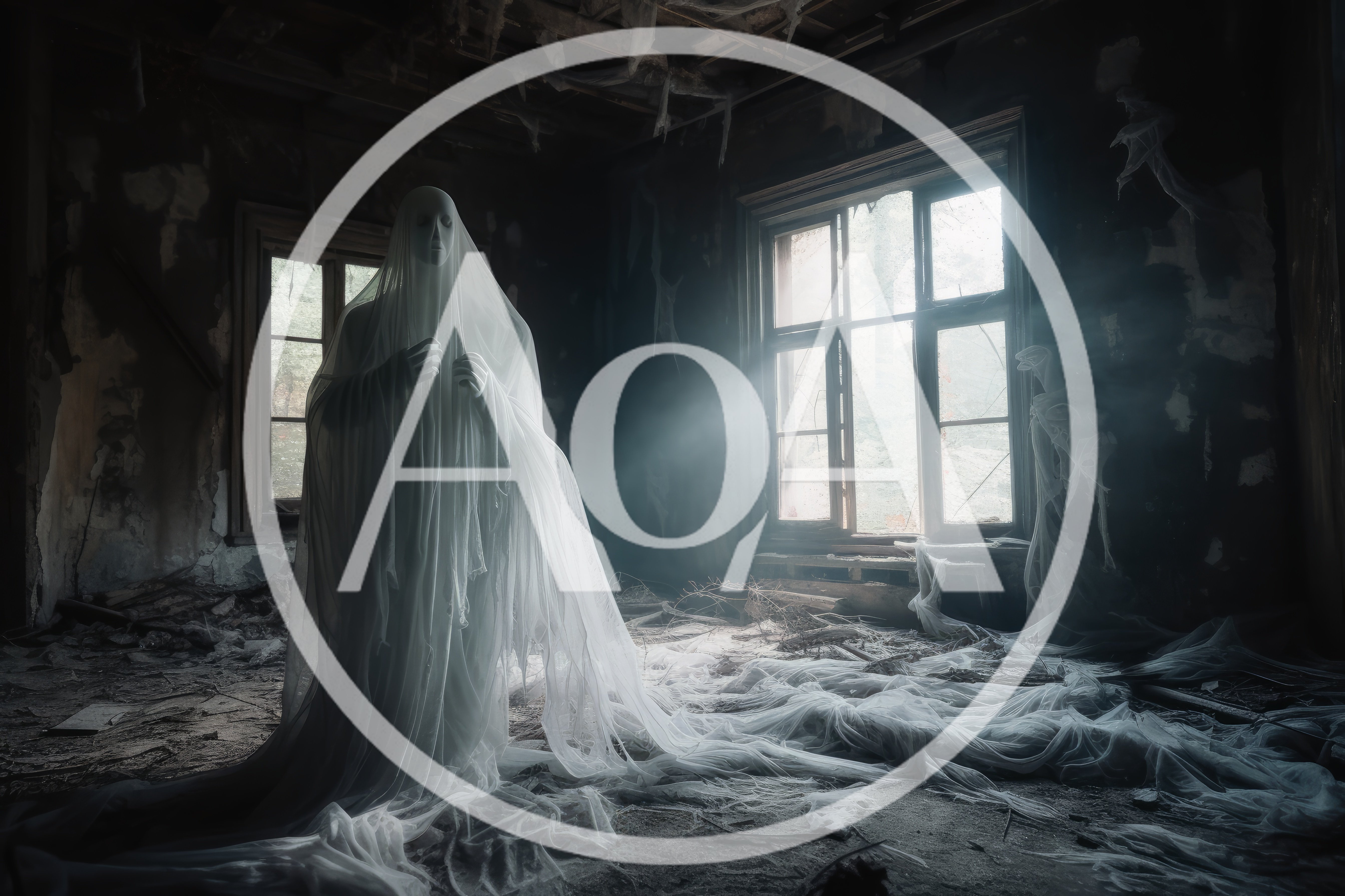 Ghostly Figure Standing In An Abandoned Dilapidated Room
