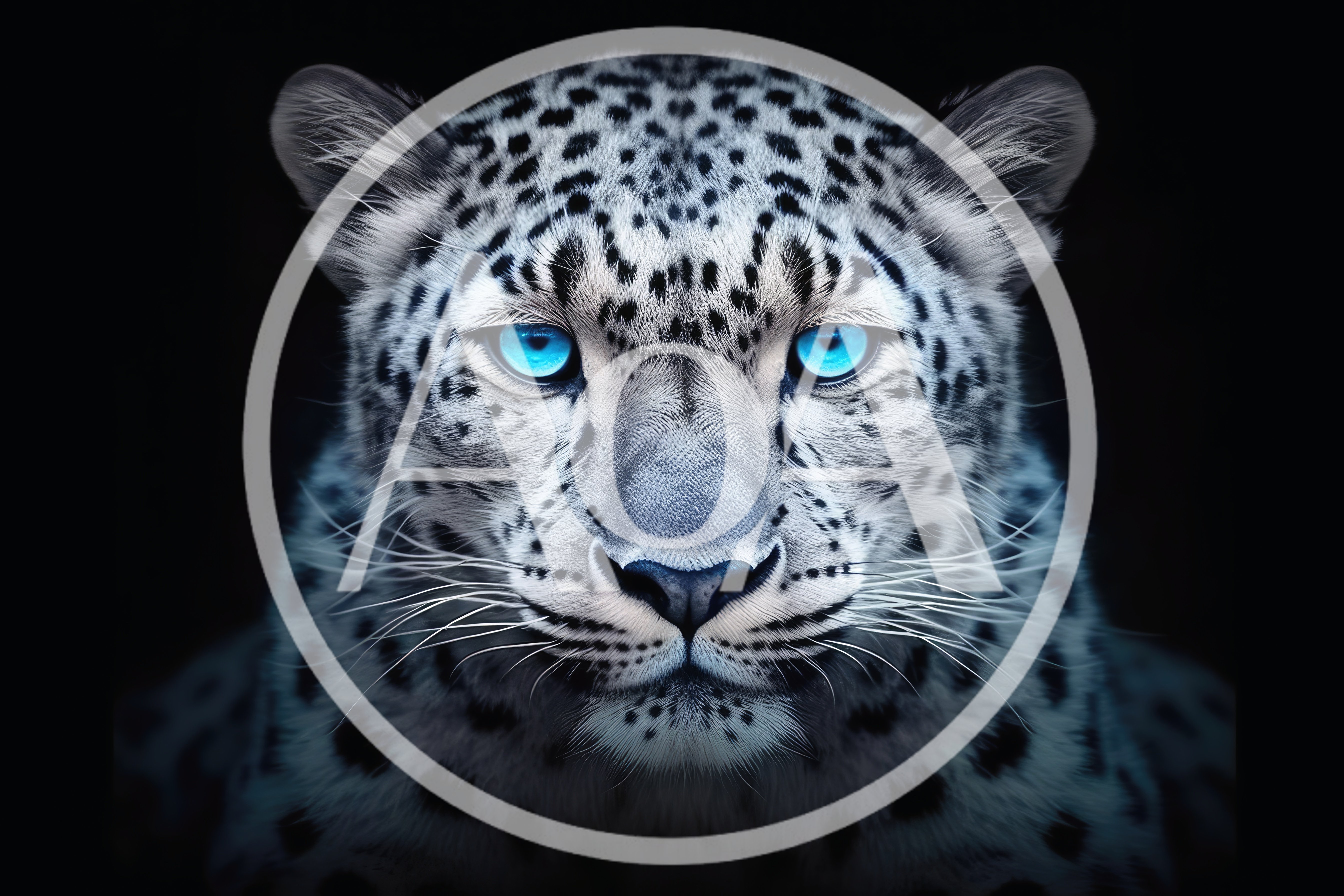 Portrait Of A Majestic Snow Leopard With Glowing Blue Eyes