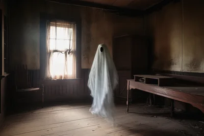 Ghostly Figure Floating In An Abandoned Room