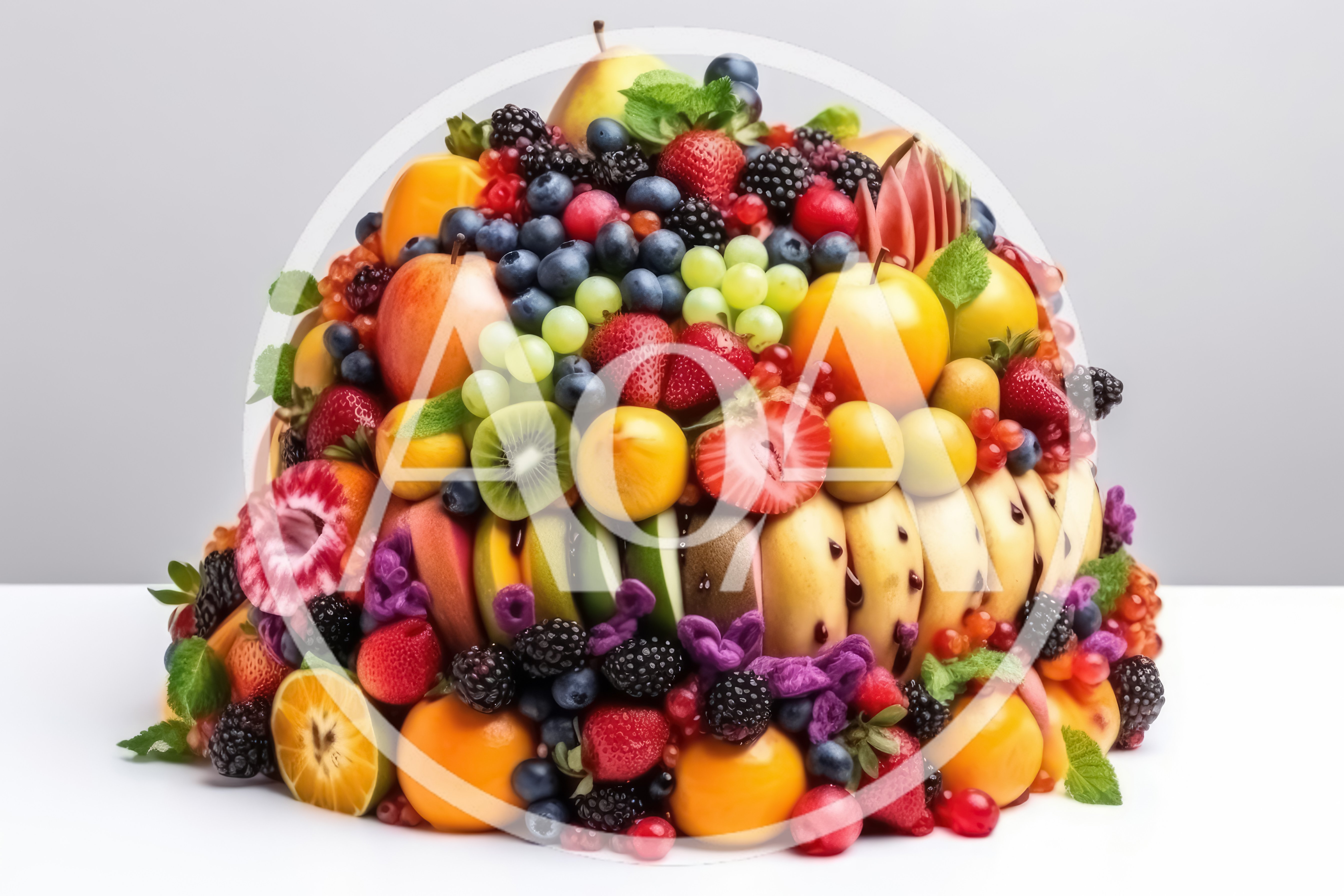 Large Decorative Fruit Arrangement On White Surface