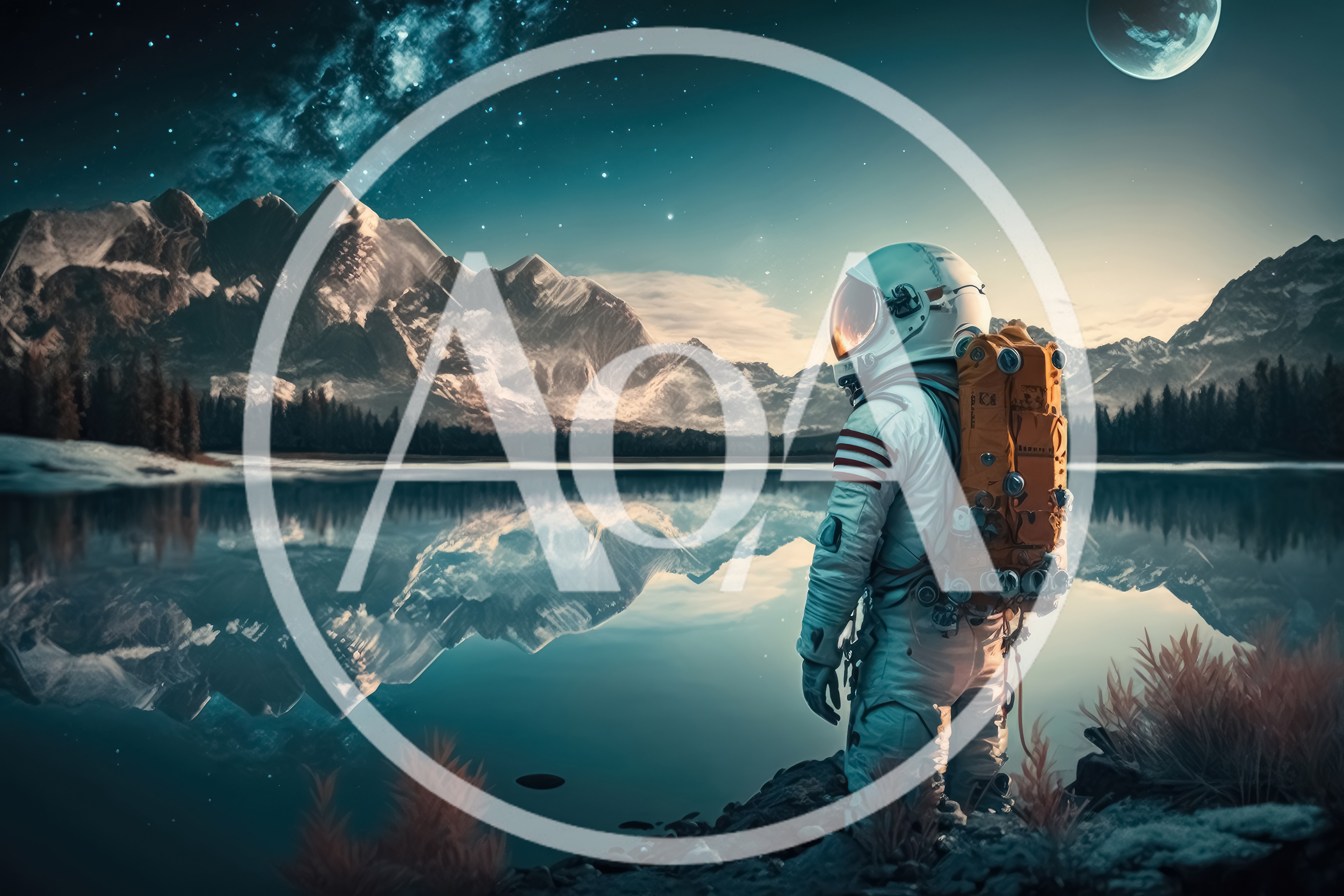 Astronaut Standing By A Serene Mountain Lake