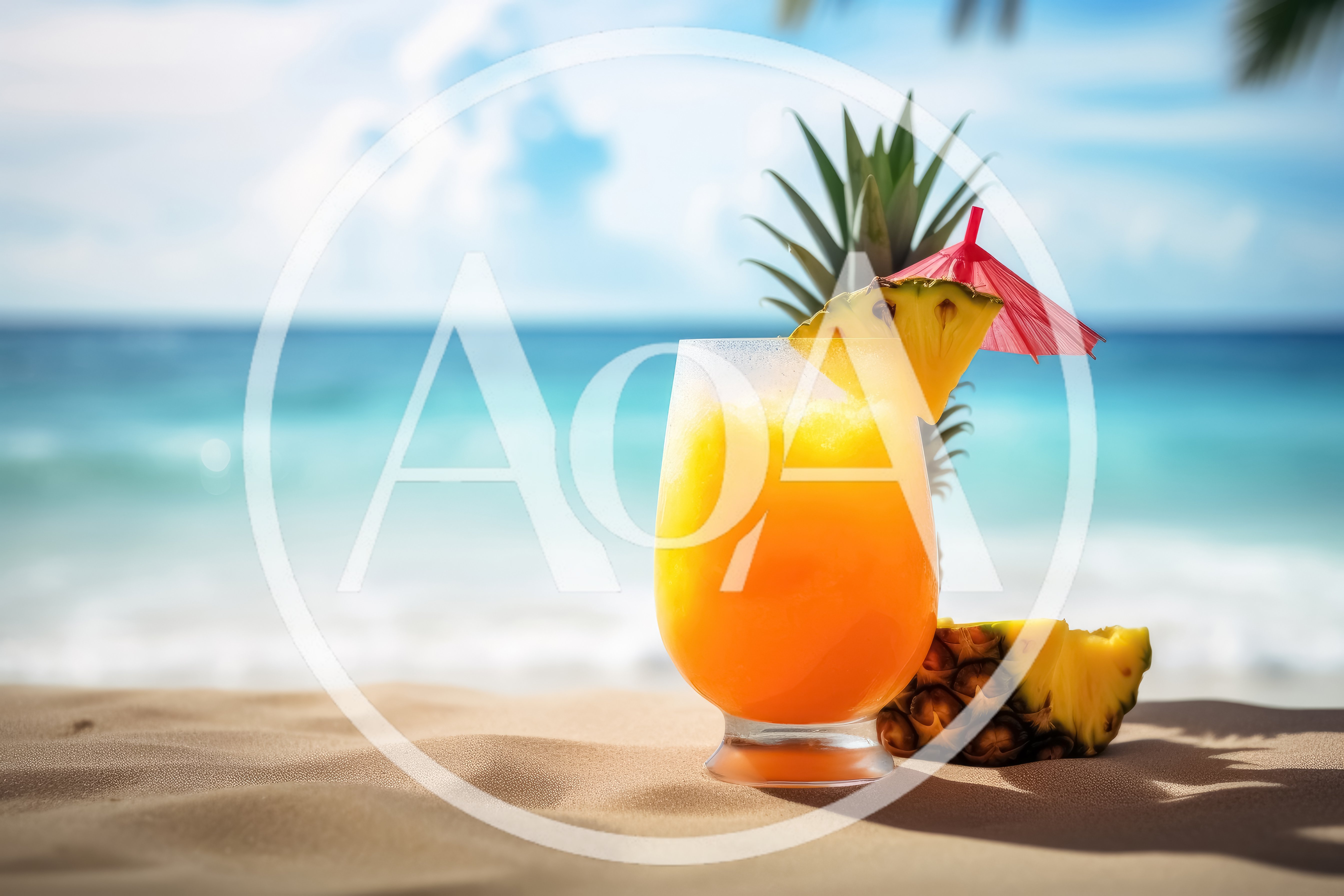 Tropical Pineapple Cocktail on a Sunny Beach