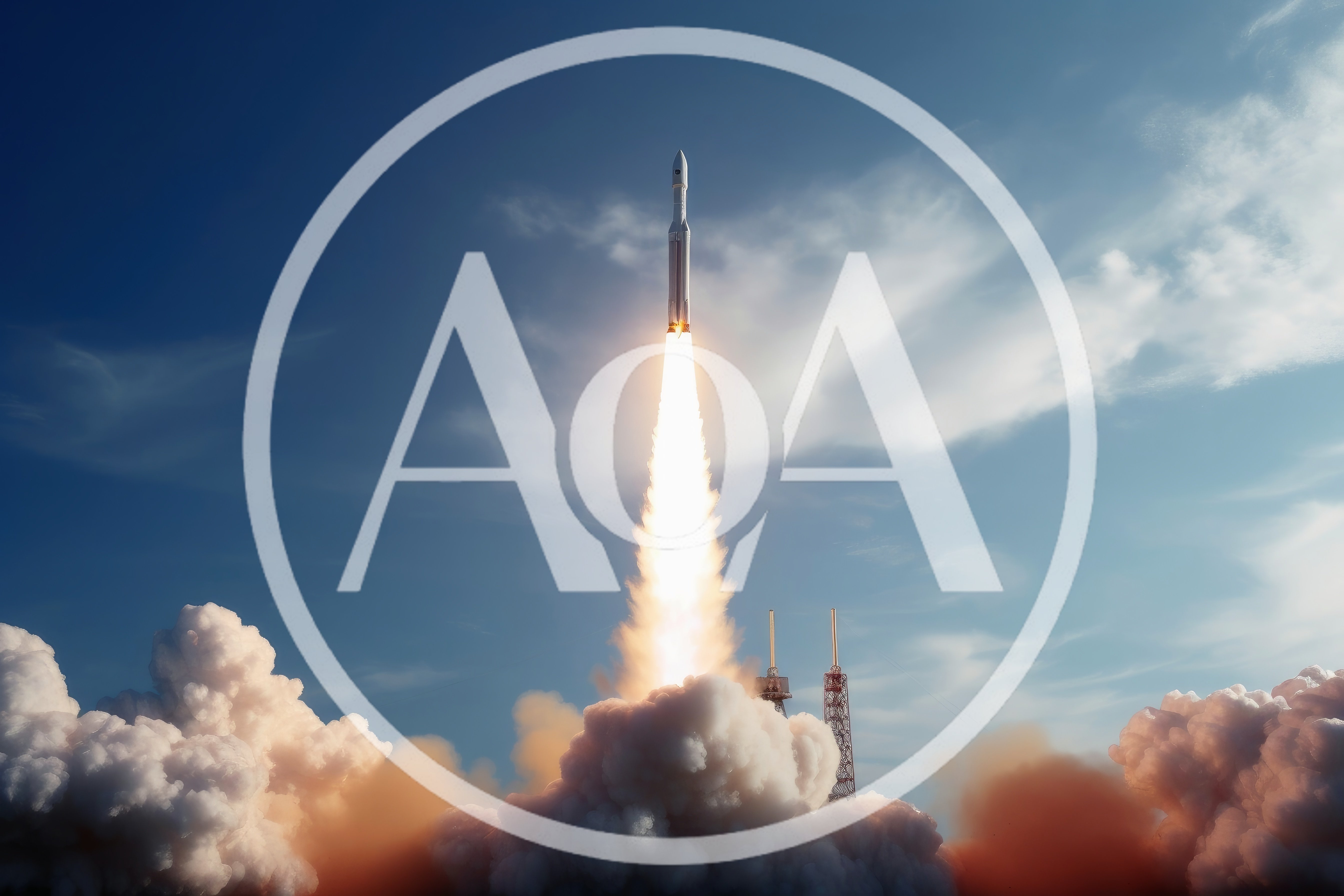 Space Rocket Launching Into Clear Blue Sky