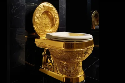 Ornate Gold Toilet in Luxury Black Marble Bathroom
