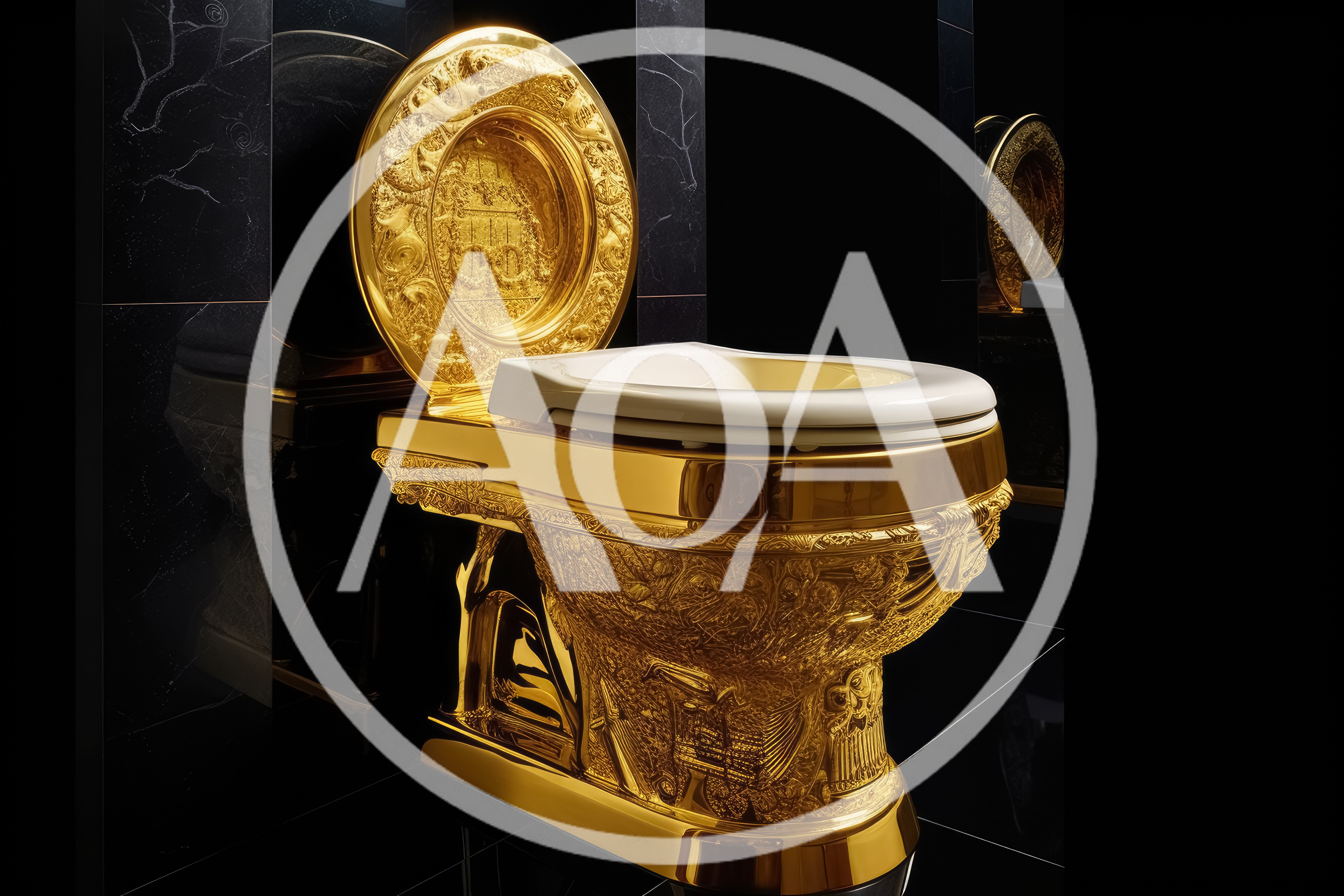 Ornate Gold Toilet in Luxury Black Marble Bathroom