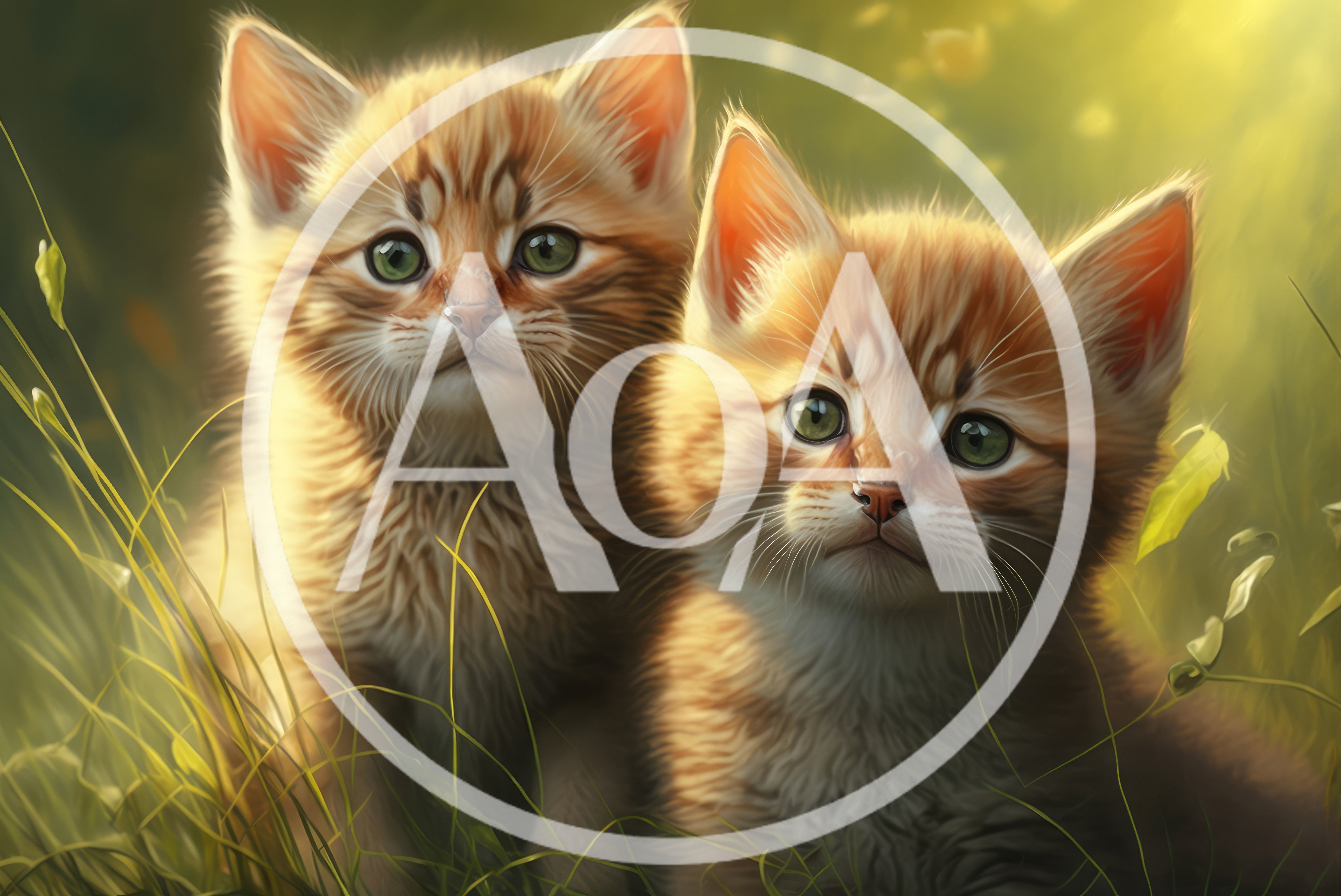 Two Adorable Ginger Kittens Sitting In Green Grass