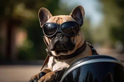 French Bulldog Wearing Goggles On A Motorcycle