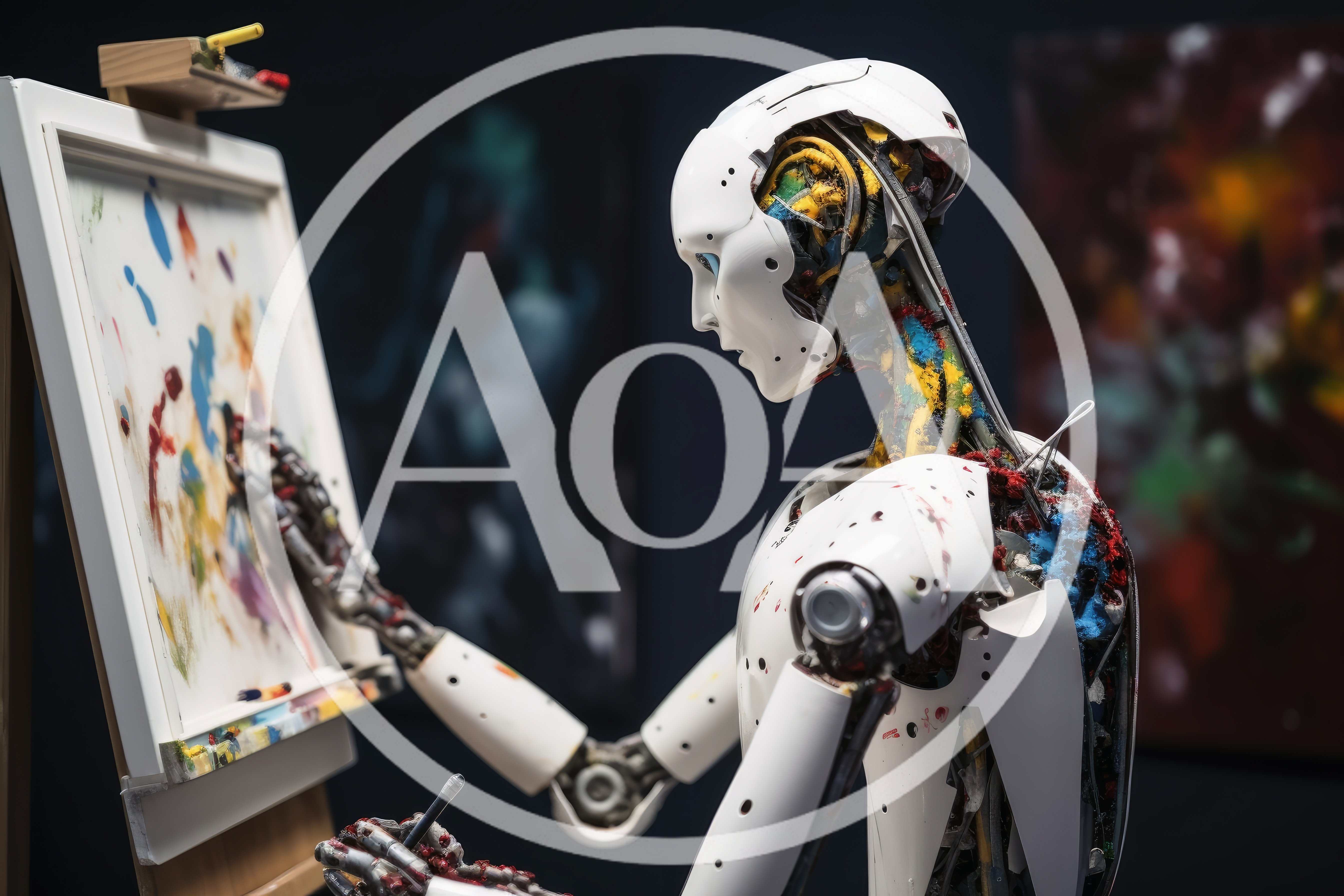 Humanoid Robot Painting Abstract Art on Canvas