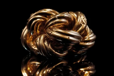 Golden Metallic Knot Sculpture With Water Droplets