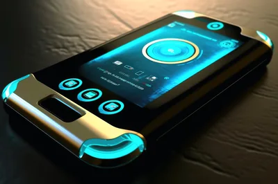 Futuristic Smartphone With Glowing Blue Holographic Interface