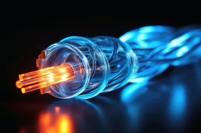 Glowing Fiber Optic Cable With Orange Light Core