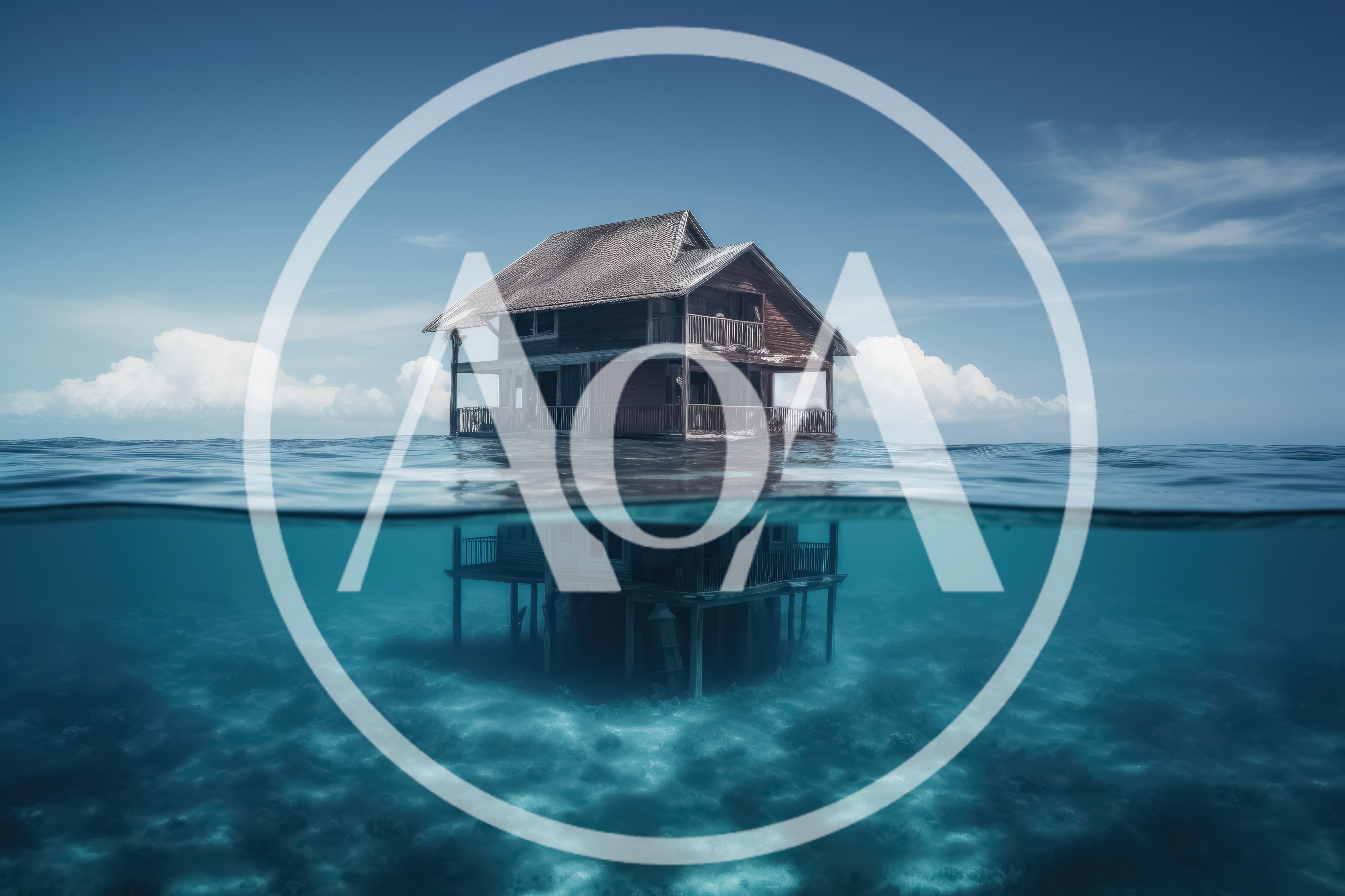 Submerged Wooden House In The Middle Of The Ocean