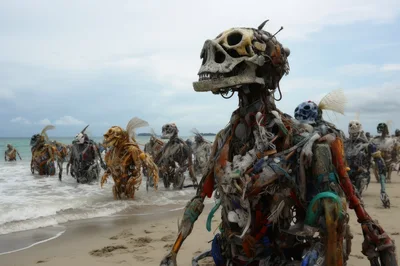 Surreal Sculptures Of Trash Monsters Emerging From The Ocean