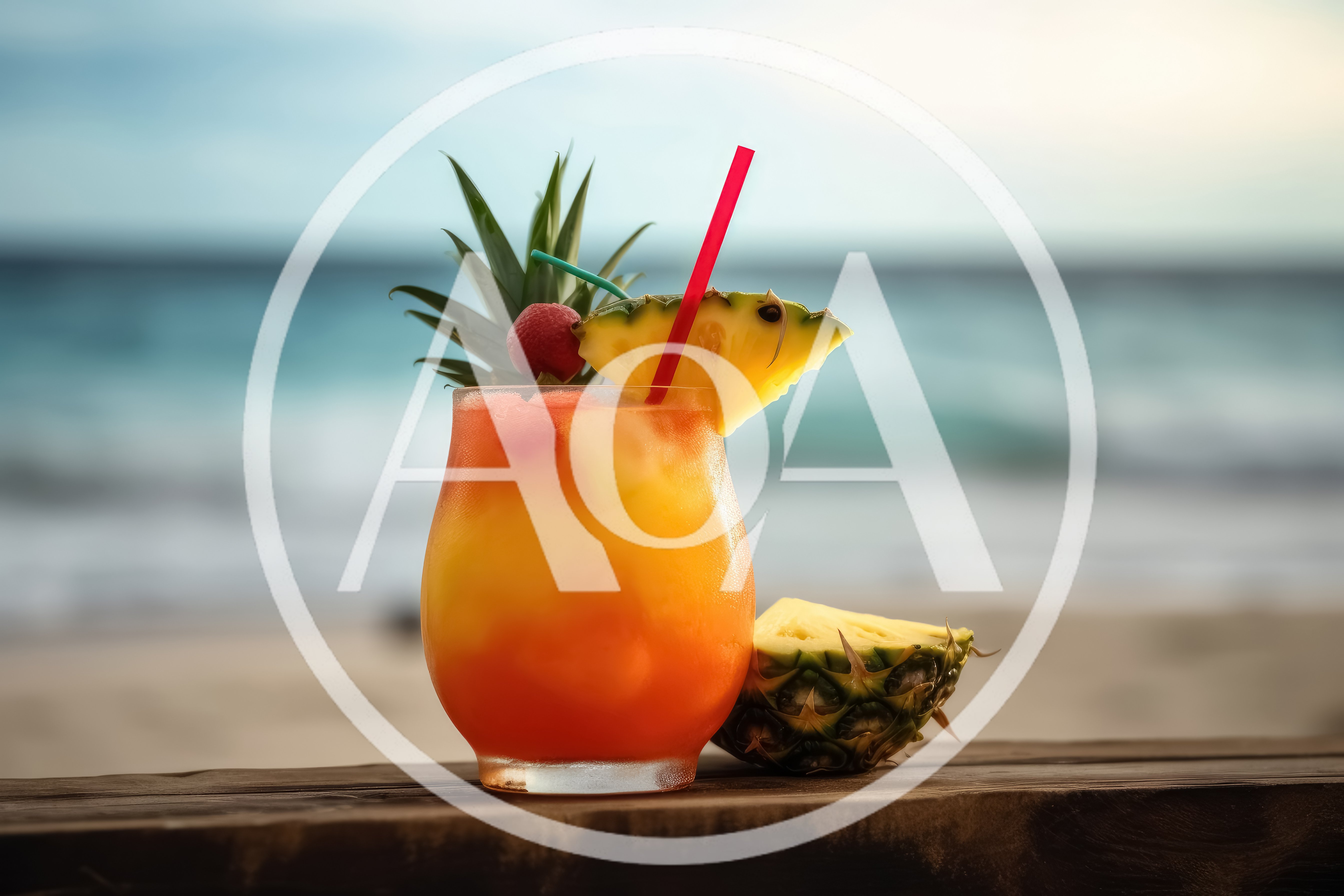 Tropical Fruit Cocktail On A Beachside Wooden Table
