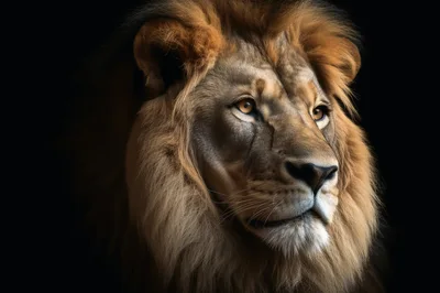 Majestic Lion Portrait Against A Solid Black Background