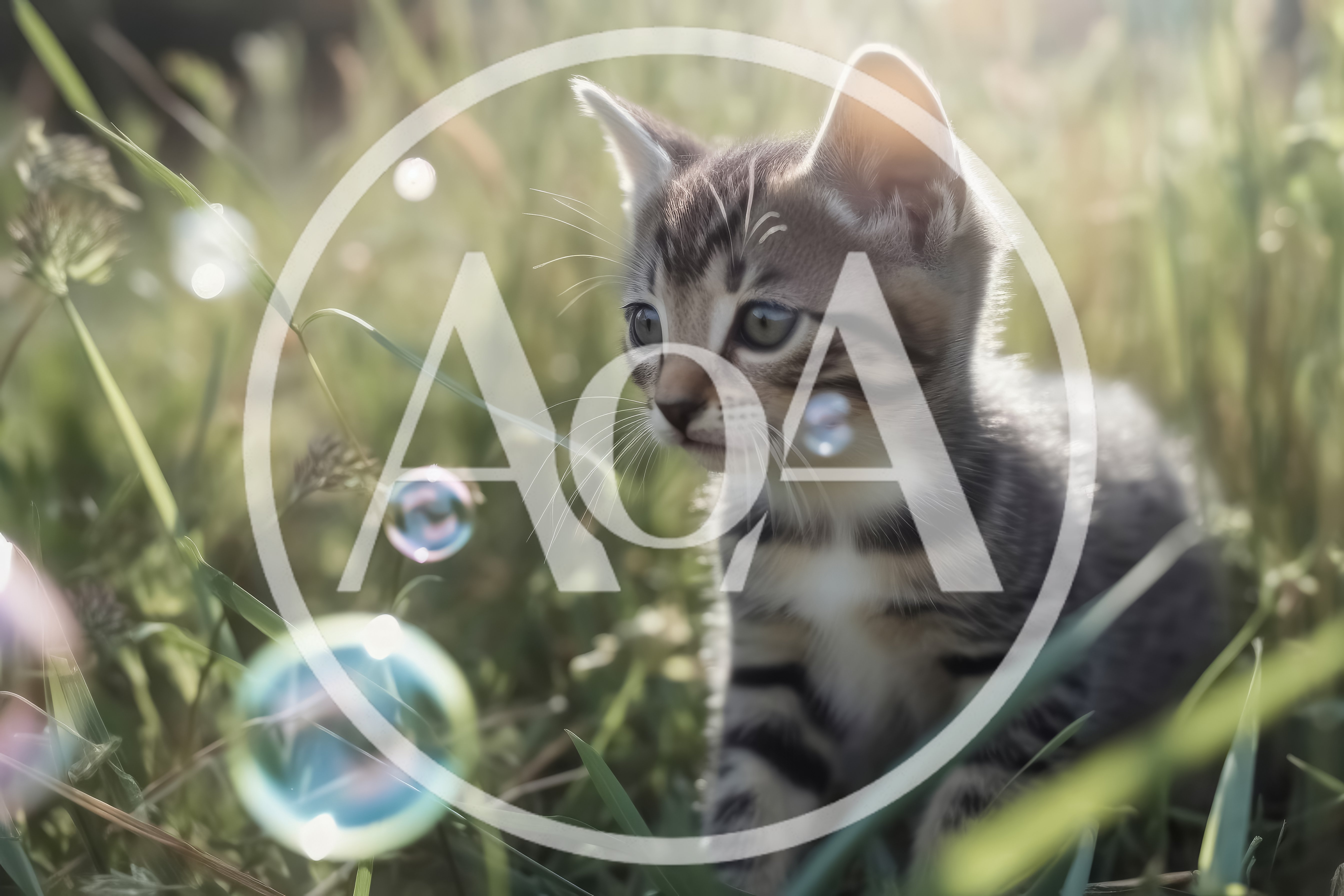 Cute Tabby Kitten Playing With Bubbles In Grass