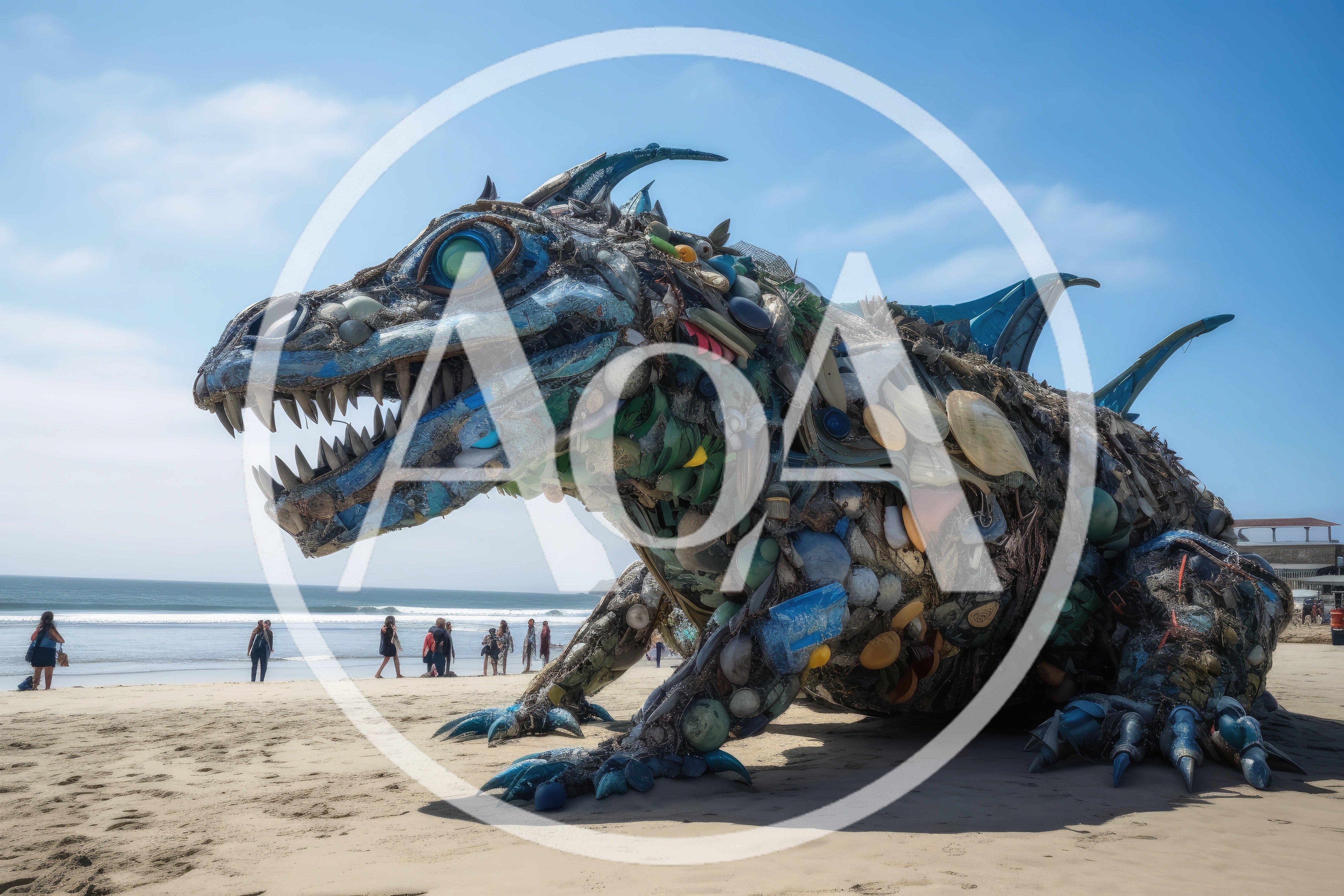 Large Dragon Sculpture Made From Recycled Ocean Plastic