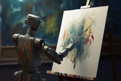 Robot Painting Abstract Art on Canvas