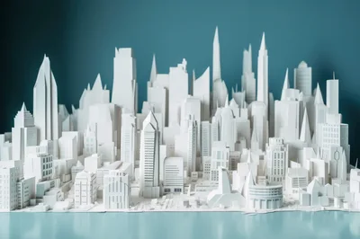 Miniature Paper Model Of A Modern City Skyline