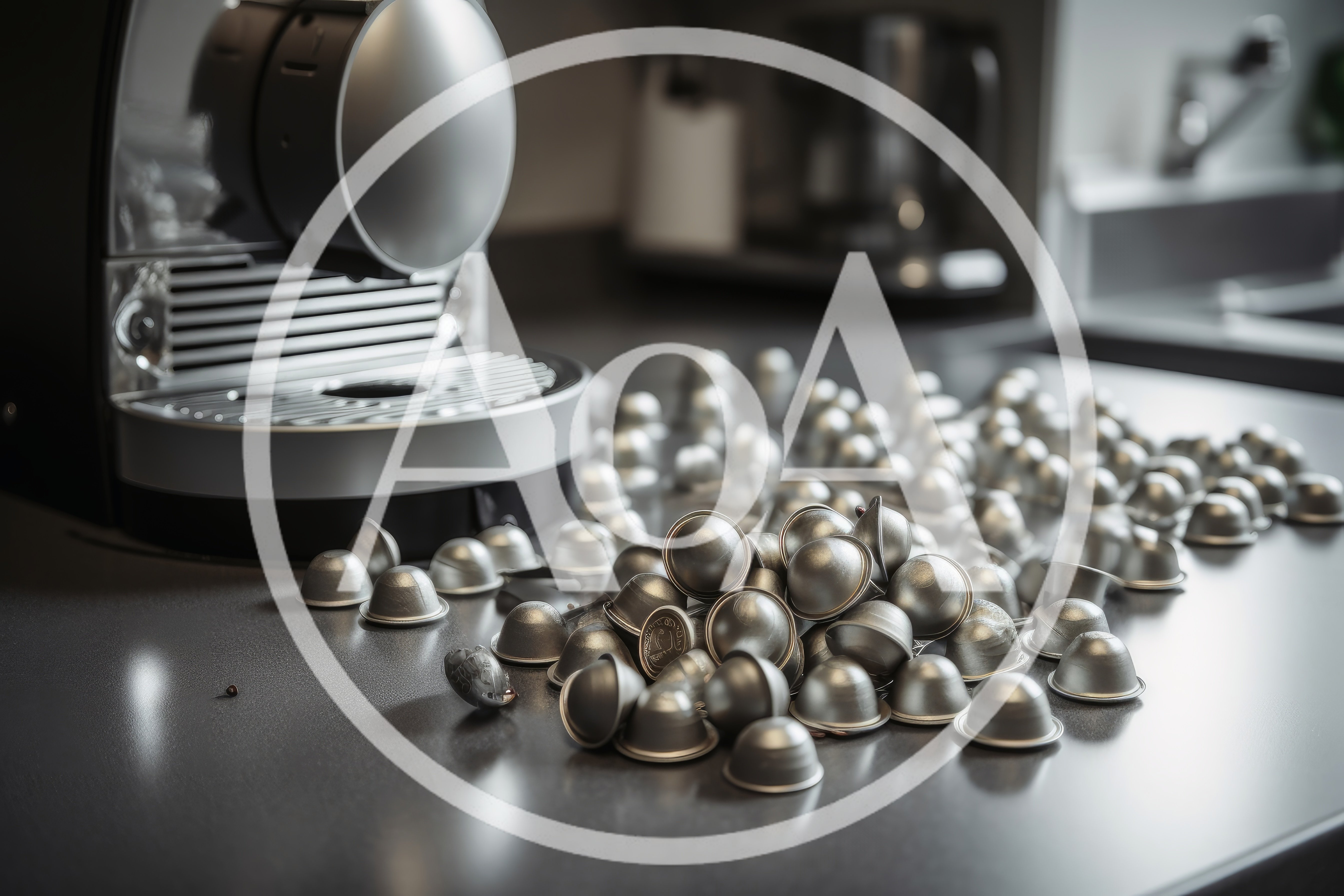 Silver Coffee Capsules Scattered Near Espresso Machine