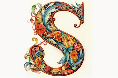 Ornate Decorative Letter S With Floral And Botanical Motifs