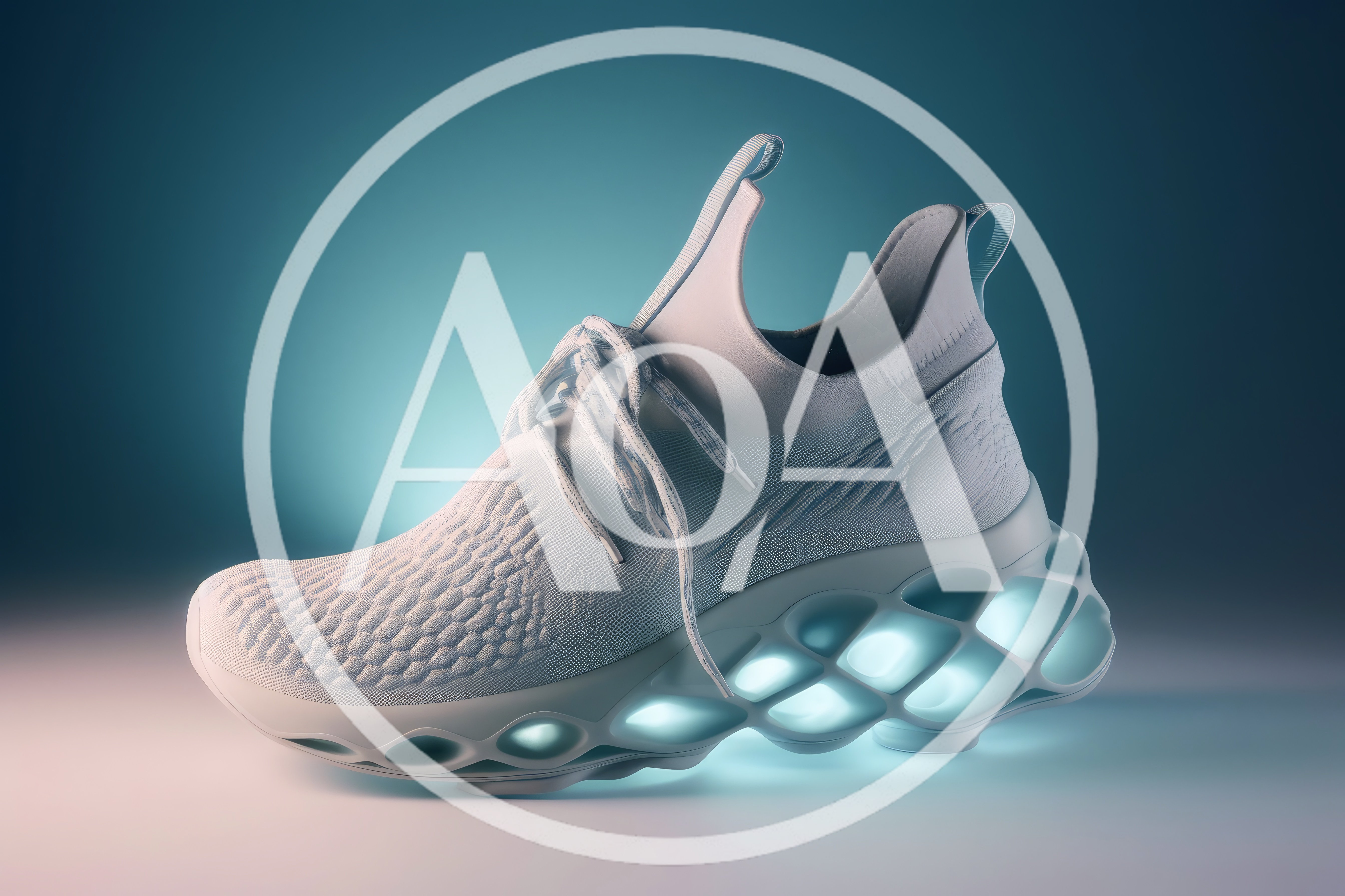 Futuristic White Athletic Sneaker With Glowing Geometric Sole