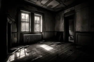 Abandoned Dilapidated Room With Sunlight Through Windows