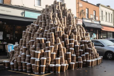Massive Pile Of Disposable Coffee Cups On City Street