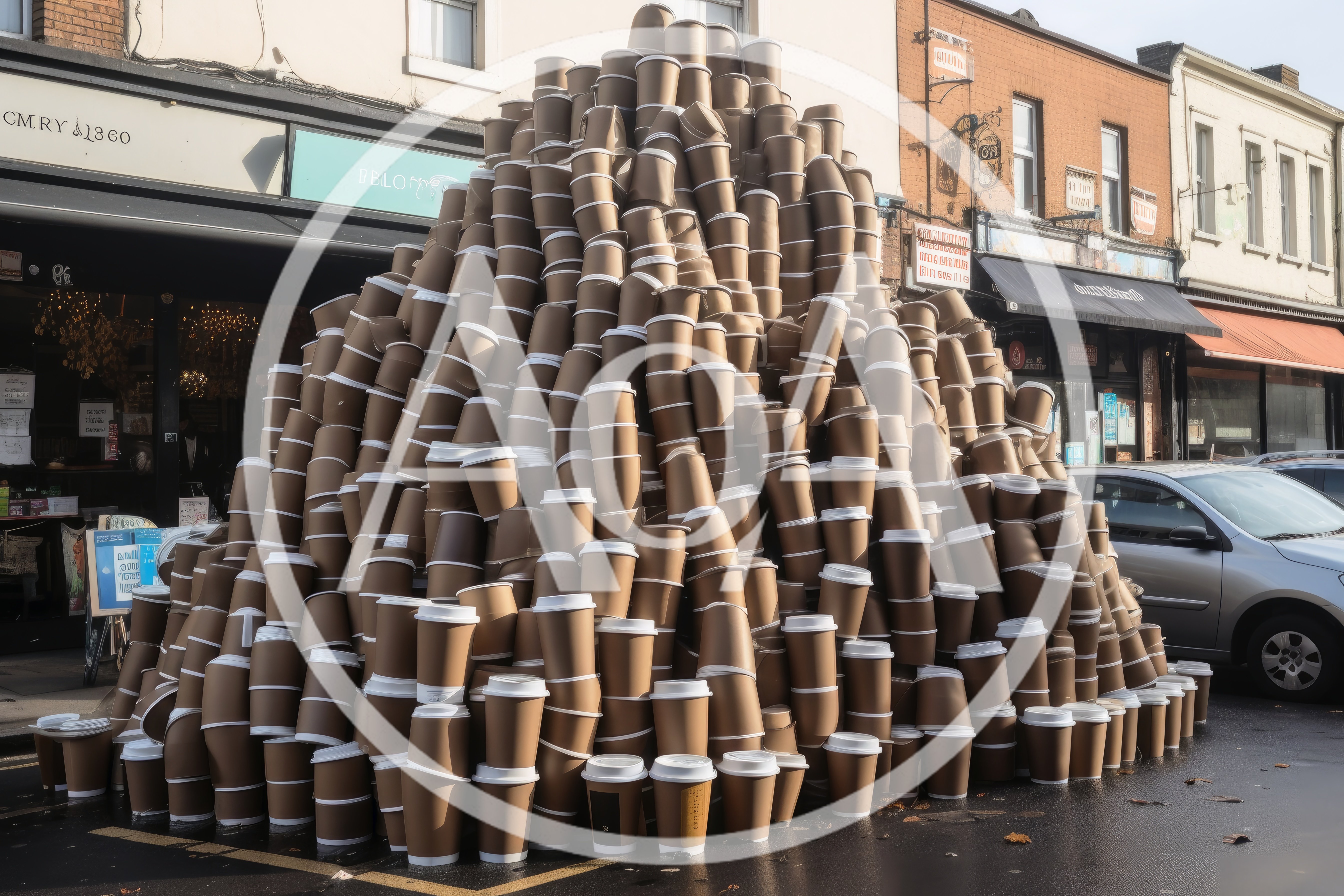 Massive Pile Of Disposable Coffee Cups On City Street