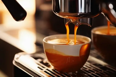 Espresso Coffee Extraction Into A Ceramic Cup