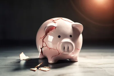 Cracked Pink Ceramic Piggy Bank on Concrete Surface