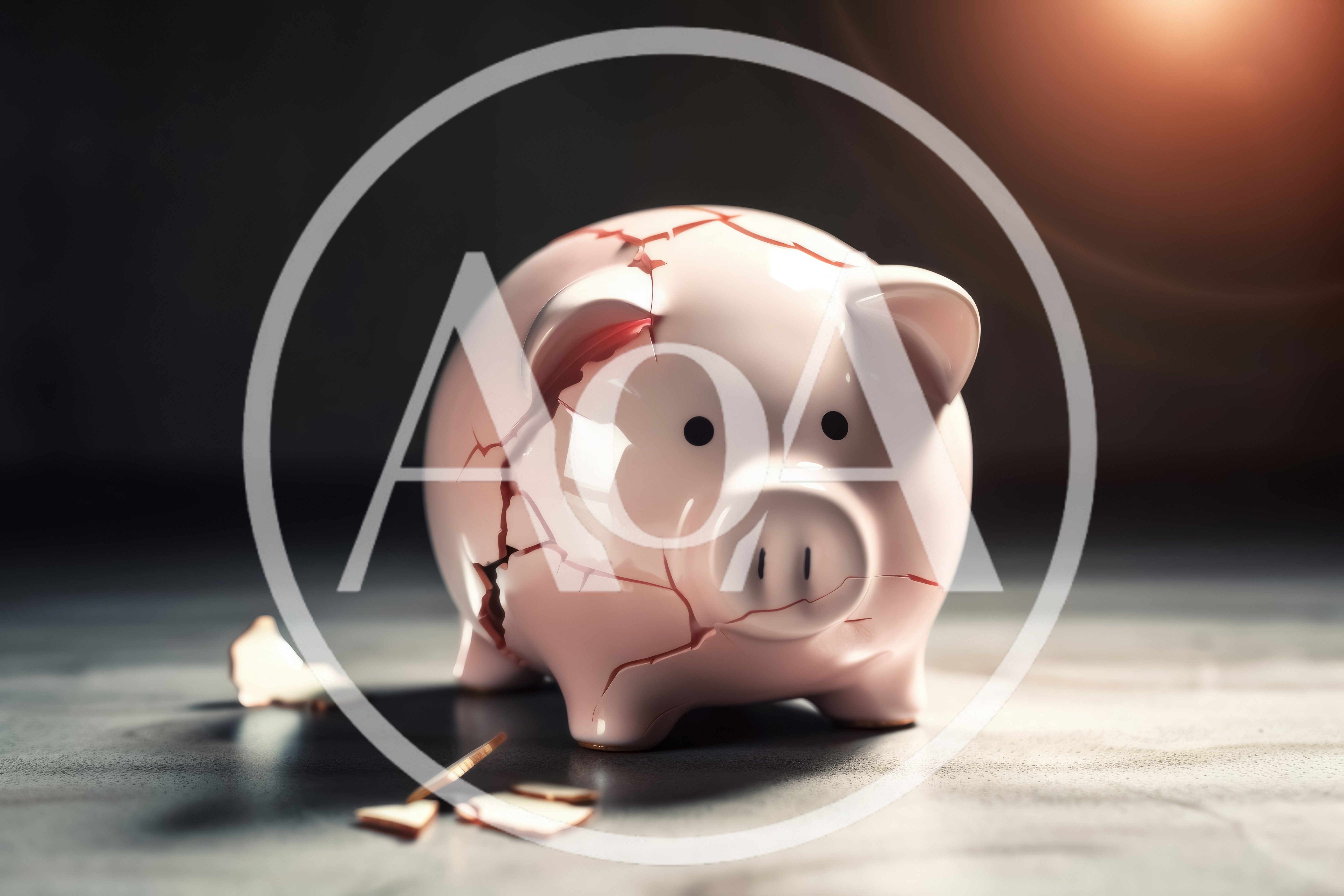 Cracked Pink Ceramic Piggy Bank on Concrete Surface