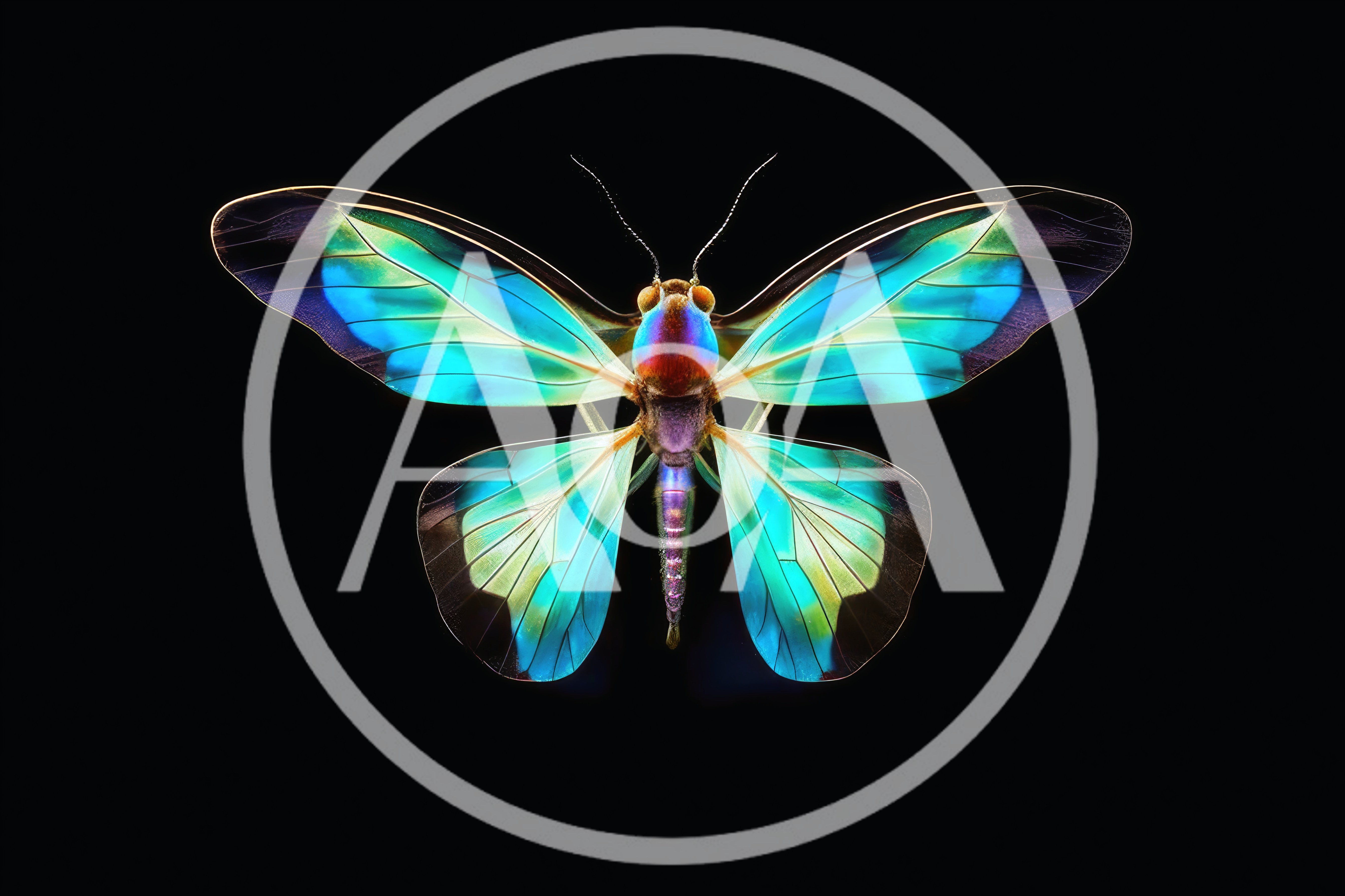 Iridescent Blue And Green Butterfly On Black Background