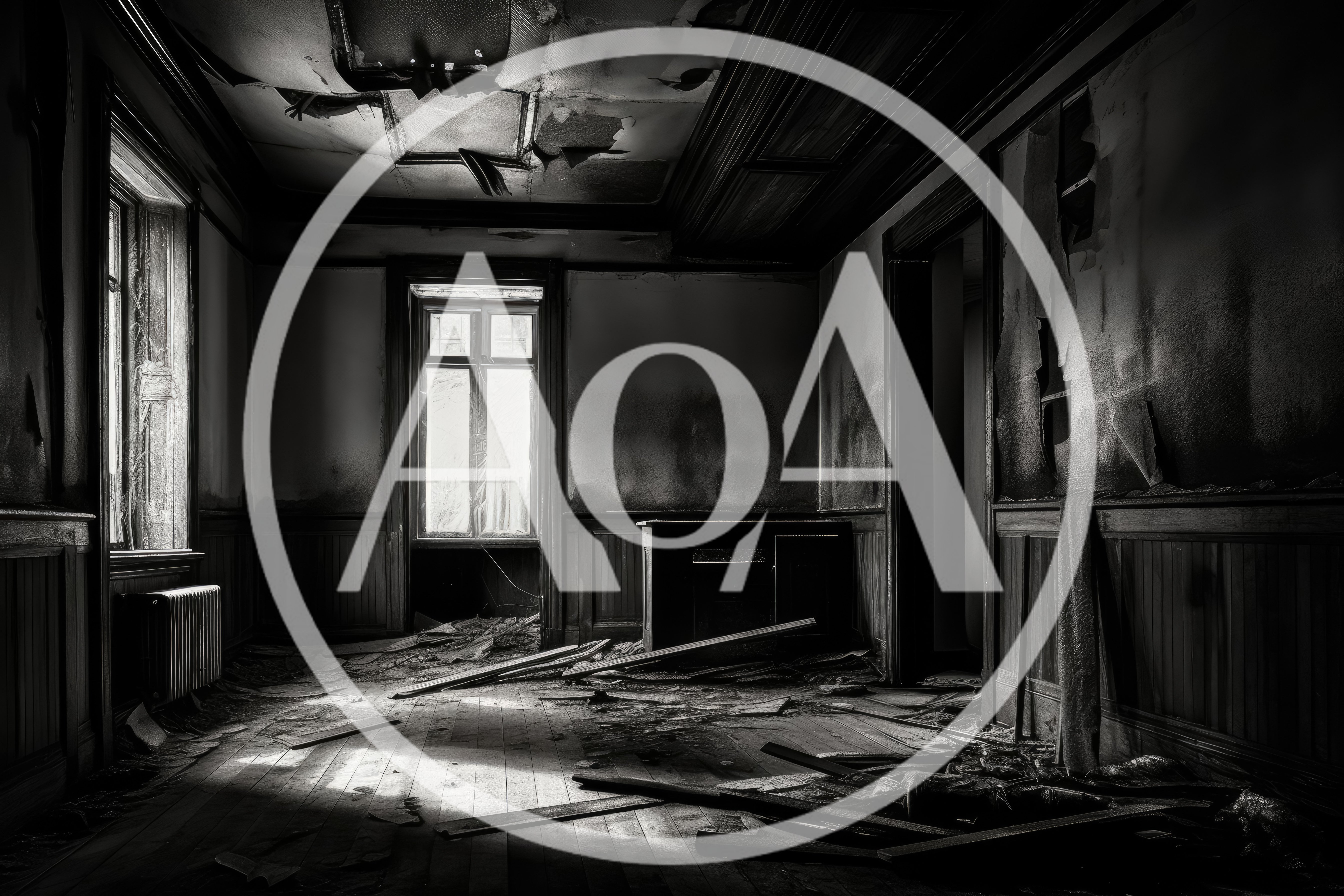 Dilapidated Abandoned Room With Peeling Wallpaper And Debris