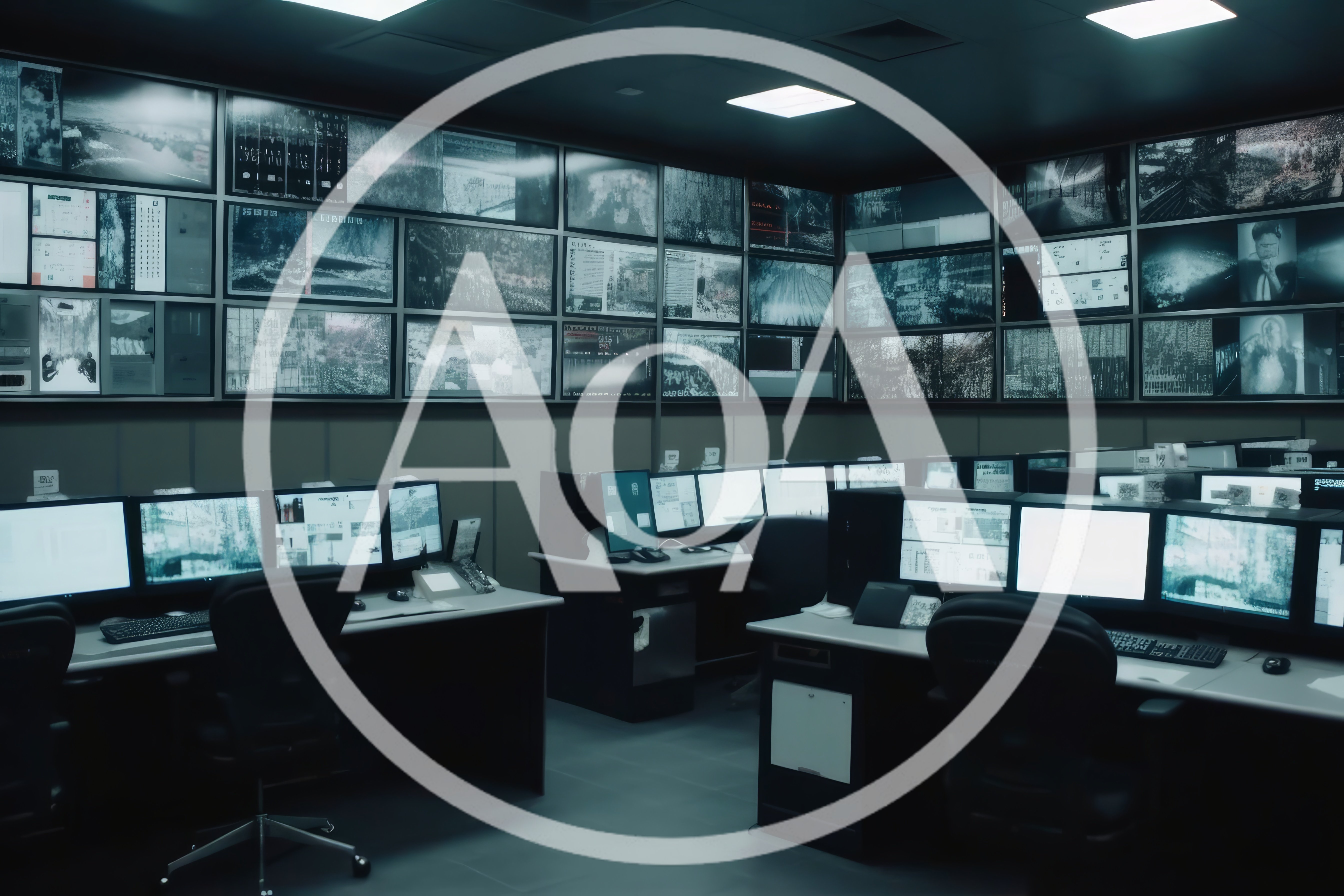 Modern Security Surveillance Control Room With Multiple Monitors