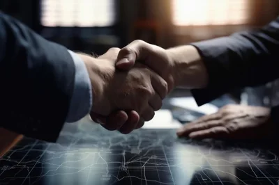 Business Professionals Shaking Hands Over A Map