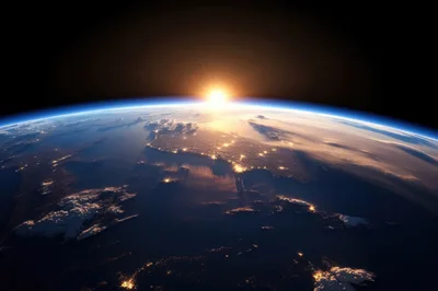 Earth Horizon View From Space At Sunrise