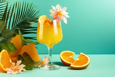 Refreshing Orange Cocktail With Tropical Decor